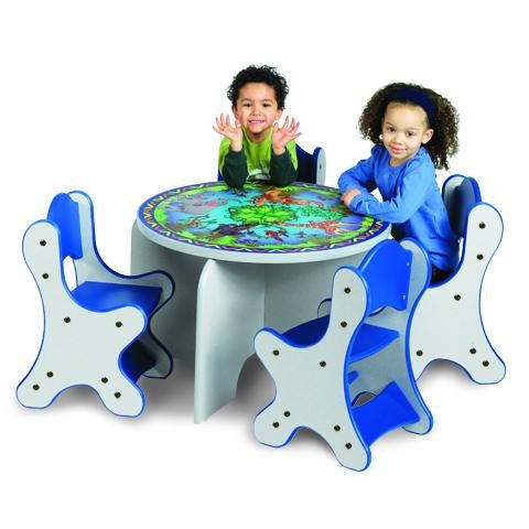 ANIMAL FAMILIES TABLE & 4 Blue CHAIRS